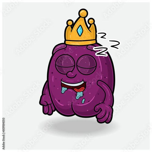 Plum Fruit With Sleep expression. Mascot cartoon character for flavor, strain, label and packaging product.