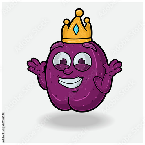 Plum Fruit With Dont Know Smile expression. Mascot cartoon character for flavor, strain, label and packaging product.