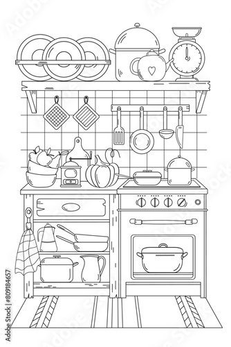 Home Kitchen Coloring Book For Adults And Children