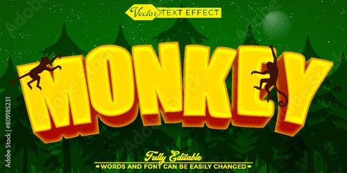 Photography Cartoon Yellow Animal Monkey Vector Editable Text Effect Template