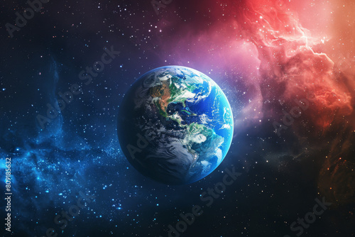 A picture of the earth in space with a colorful background