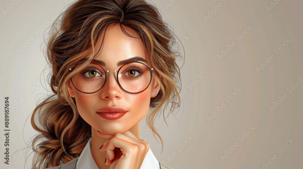 Portrait of a young woman wearing glasses, with freckles. Business lady Portrait of a young woman wearing glasses, with freckles. Business lady