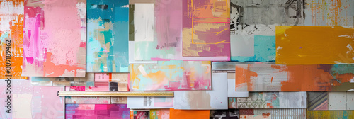 Interior Designer's Wall: Featuring wallpaper and paint samples, fabric swatches, and magazine clippings of design inspiration