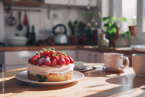 Delicious Raspberry Cake in a White Kitchen