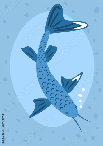 Big blue fish swimming illustration