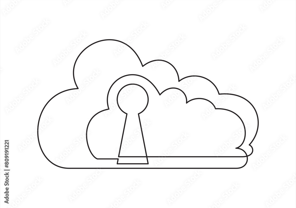Protected Cloud Computing Line Icon with Editable Stroke. Protected Cloud Computing Line Icon with Editable Stroke.