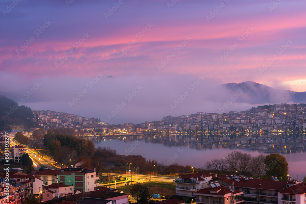 sunrise over the city of Kastoria