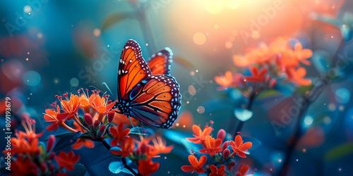 Fluttering Beauties  A Stunning Landscape Capturing the Delicate Dance of Butterflies on a Vibrant Flower