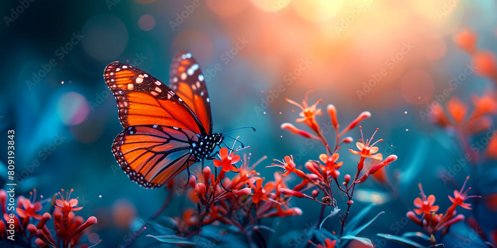 Fluttering Beauties: A Stunning Landscape Capturing a Butterfly Perched on a Flower