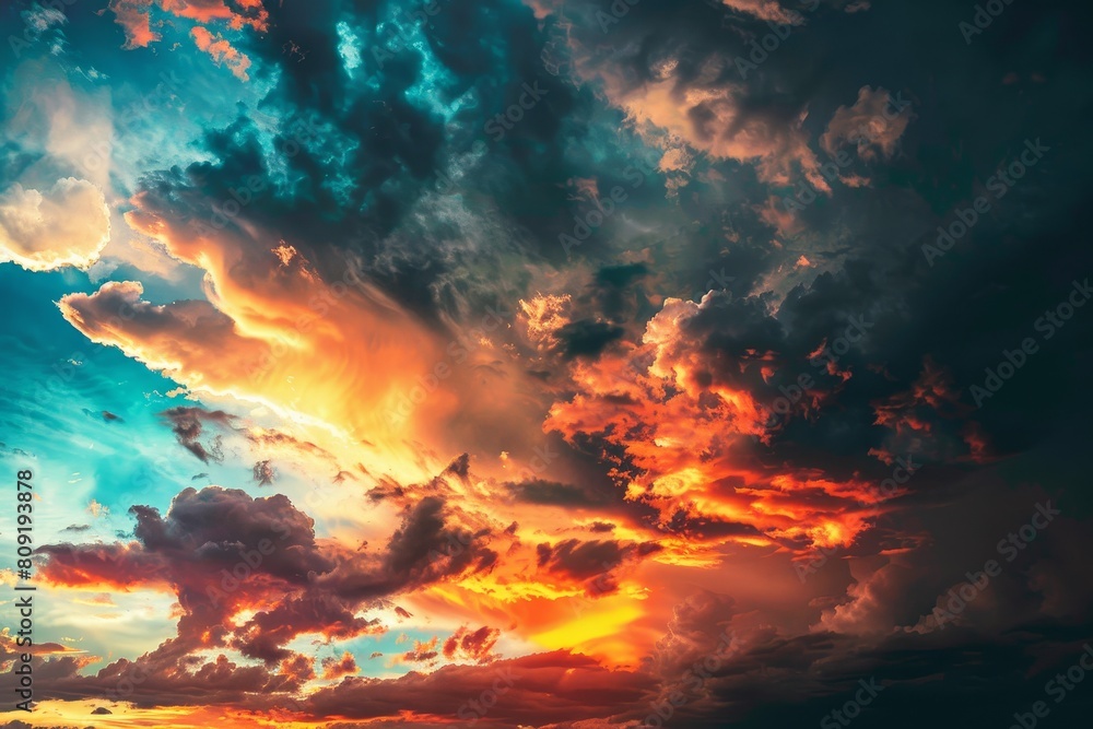 A plethora of clouds in warm hues fill the sky, creating a colorful scenic view, A colorful array of warm hues blending together in the sky A plethora of clouds in warm hues fill the sky, creating a colorful scenic view, A colorful array of warm hues blending together in the sky