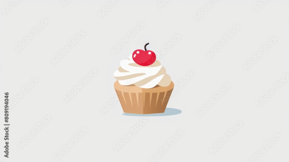 A cupcake topped with white frosting and a cherry; one has been bitten A cupcake topped with white frosting and a cherry; one has been bitten