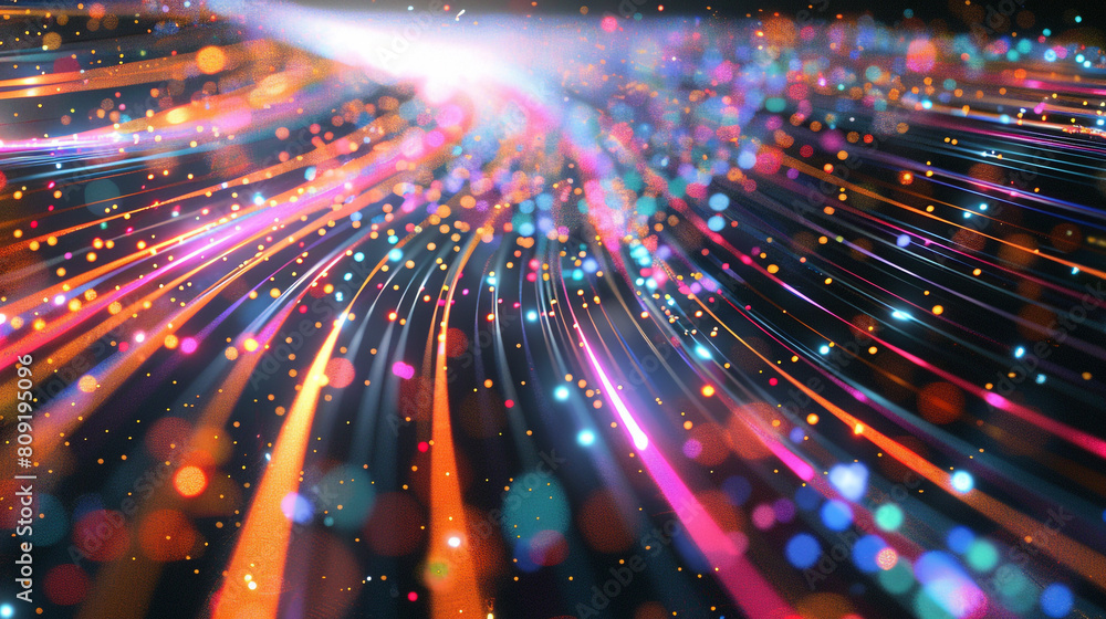 An abstract depiction of high-speed digital communication with streams of colorful lines interlacing. An abstract depiction of high-speed digital communication with streams of colorful lines interlacing.