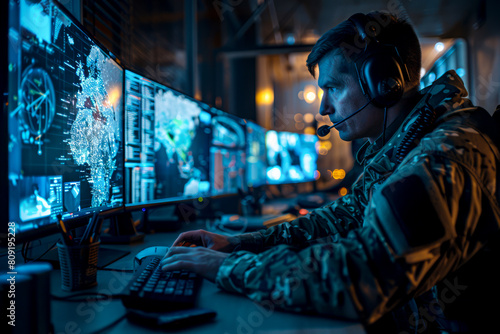 Central Cyber Command: Military Surveillance Officer Tracking City Operations for National Security and Army Communications