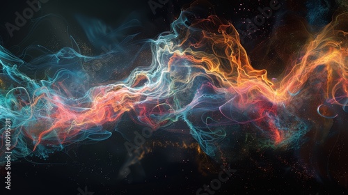 Abstract energy flows with vibrant colors on a dark background. Dynamic motion and fluid art concept.