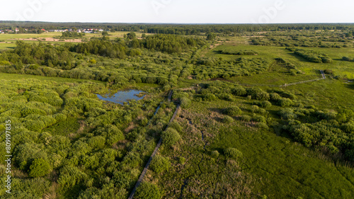 Fotografie aerial view from above of swamps in poland in spring