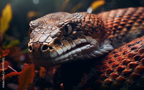Enchanting Bushmaster Snake Portrait on White photo