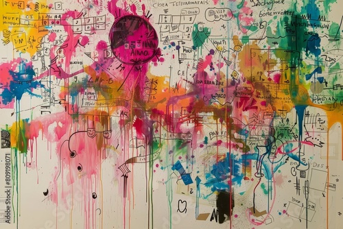 Wallpaper Mural A painting displaying a variety of colors covering the canvas in a vibrant and lively manner, A colorful whiteboard covered in equations and doodles Torontodigital.ca