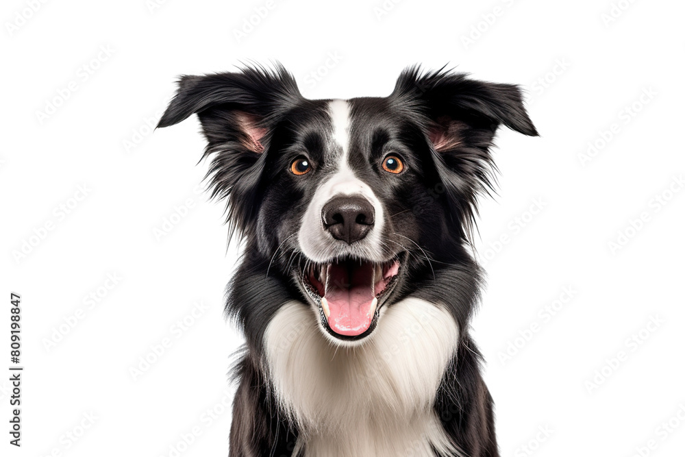 Captivating Canine Charm Head Shot of a Black and White Border Collie, Engagingly Panting and Locking Eyes with the Camera on transparent background Captivating Canine Charm Head Shot of a Black and White Border Collie, Engagingly Panting and Locking Eyes with the Camera on transparent background