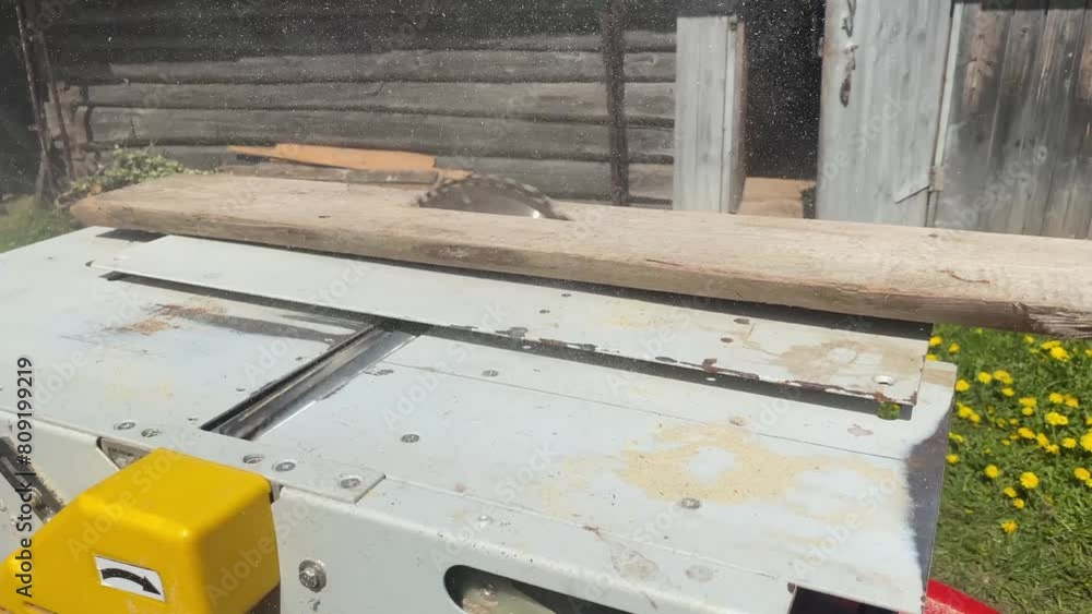 Sawing boards with a circular saw. Carpenter work at outdoors. Hands are holding wooden boards. Close-up
Sawing boards with a circular saw. Carpenter work at outdoors. Hands are holding wooden boards. Close-up