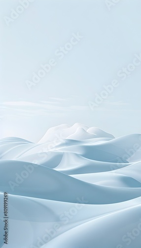 Serene Snowy Landscape with Frozen Peaks and Powdery Slopes Under a Crisp Winter Sky