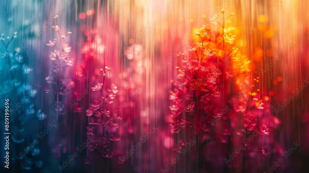 Fototapeta premium Colorful abstract floral background with rain effect