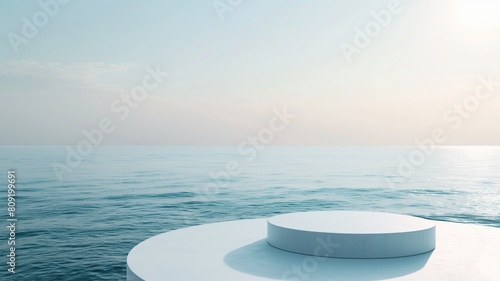 Minimalist white podium by the seaside