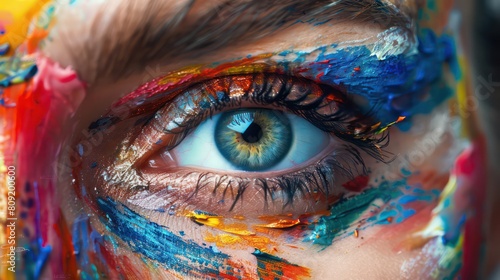 Creative sight. Painted eyes with colorful brushes