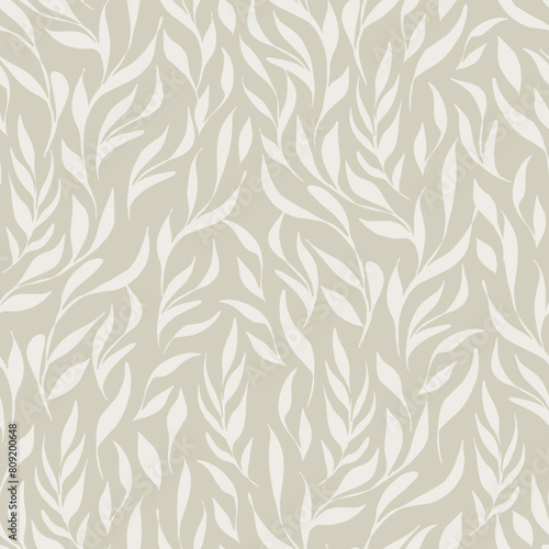 Beige Foliage Decorative seamless pattern. Repeating background. Tileable wallpaper print.