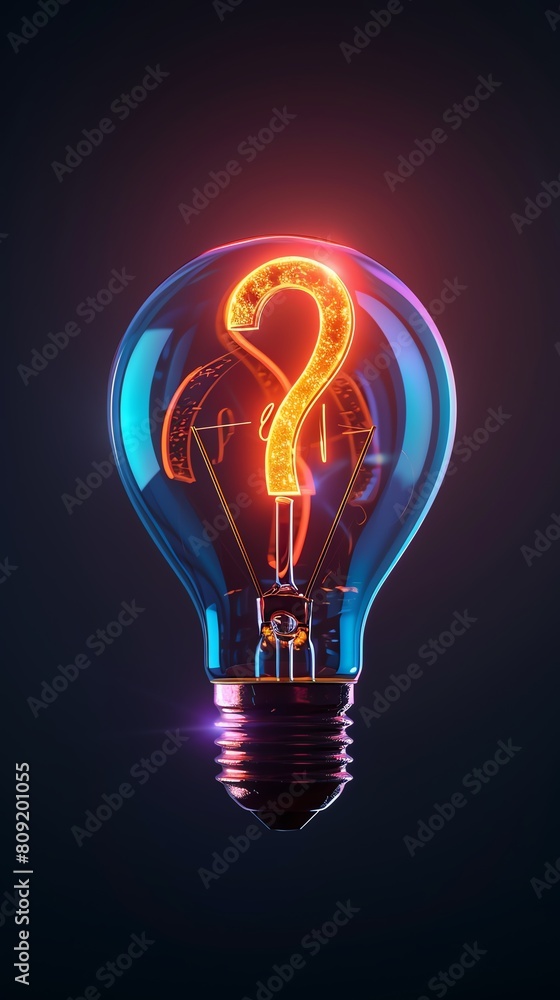 A sleek icon featuring a light bulb with a glowing filament shaped like a question mark, representing the quest for new ideas and solutions A sleek icon featuring a light bulb with a glowing filament shaped like a question mark, representing the quest for new ideas and solutions