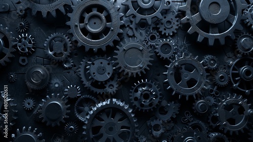 A 3D illustration of gears set against a dark background, adding depth and dimension to the mechanical theme.