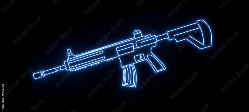 Futuristic Rifle with Striking Blue Lighting Effect - Close-up View of a Powerful Weapon M416 Futuristic Rifle with Striking Blue Lighting Effect - Close-up View of a Powerful Weapon M416