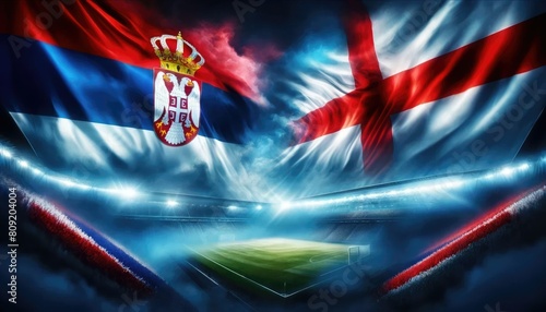 Serbia vs England football match, country flags and the stadium, UEFA Euro 2024, European Football Championship 2024, matchday 1, group stage 1 photo