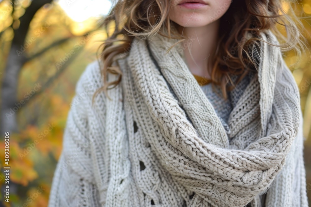 A woman dressed in a hat and scarf for autumn weather, A cozy autumn outfit with layers of knits and scarves A woman dressed in a hat and scarf for autumn weather, A cozy autumn outfit with layers of knits and scarves