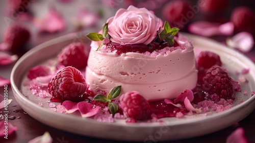 Rose raspberry mousse prepare elegant rose raspberry mousse cups with layers of delicate rose-infused mousse AI generated
