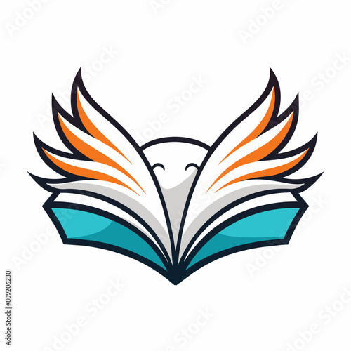 2d logo vector icon minimalistic cute white logo on a White background stylized open flying book