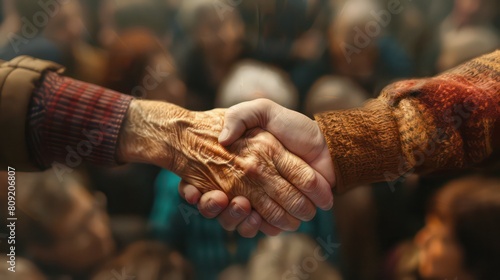 Multigenerational Handshake Symbolizing Unity and Partnership