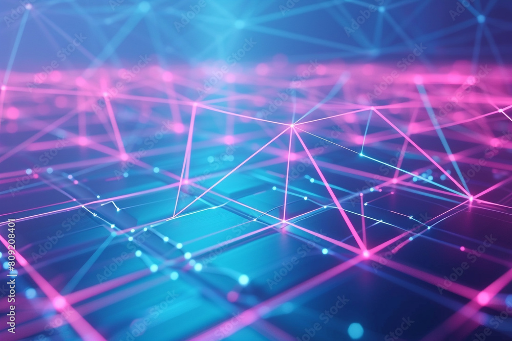 A digital technology grid set against a tranquil blue gradient backdrop, showcasing modern innovation and network design, with abstract geometric patterns and luminous neon lines A digital technology grid set against a tranquil blue gradient backdrop, showcasing modern innovation and network design, with abstract geometric patterns and luminous neon lines