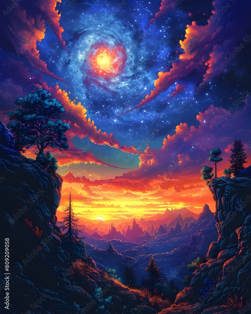 Cosmic Hues Landscape: A Surreal Art of a Dreamlike Galaxy