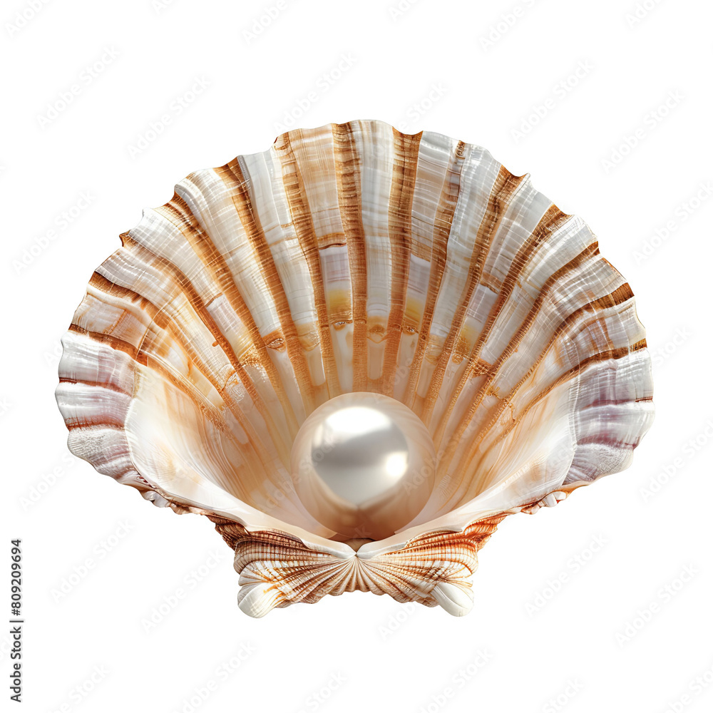 Sparkling seashell with a pearl inside isolated on white background Sparkling seashell with a pearl inside isolated on white background