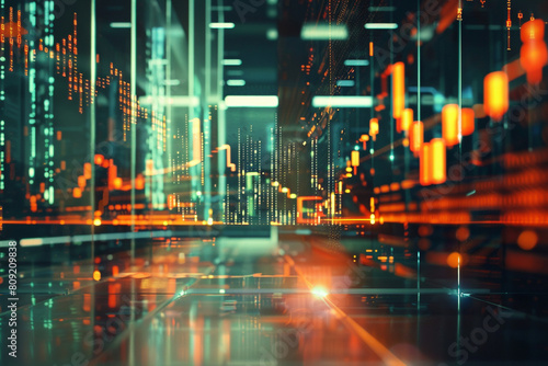 Wallpaper Mural A dynamic holographic projection of financial data, indicating strong positive growth, perfect for a tech-savvy investment firm's advertising The visualization combines futuristic aesthetics Torontodigital.ca