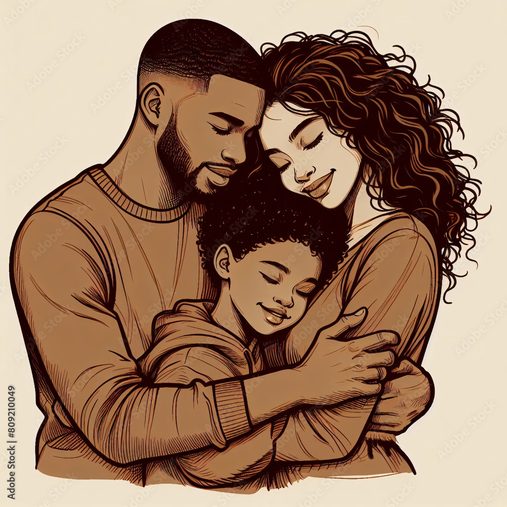 Obraz premium Sweet moments of married life, a happy Arab couple cuddling their sweet baby boy, their son, enjoying time together