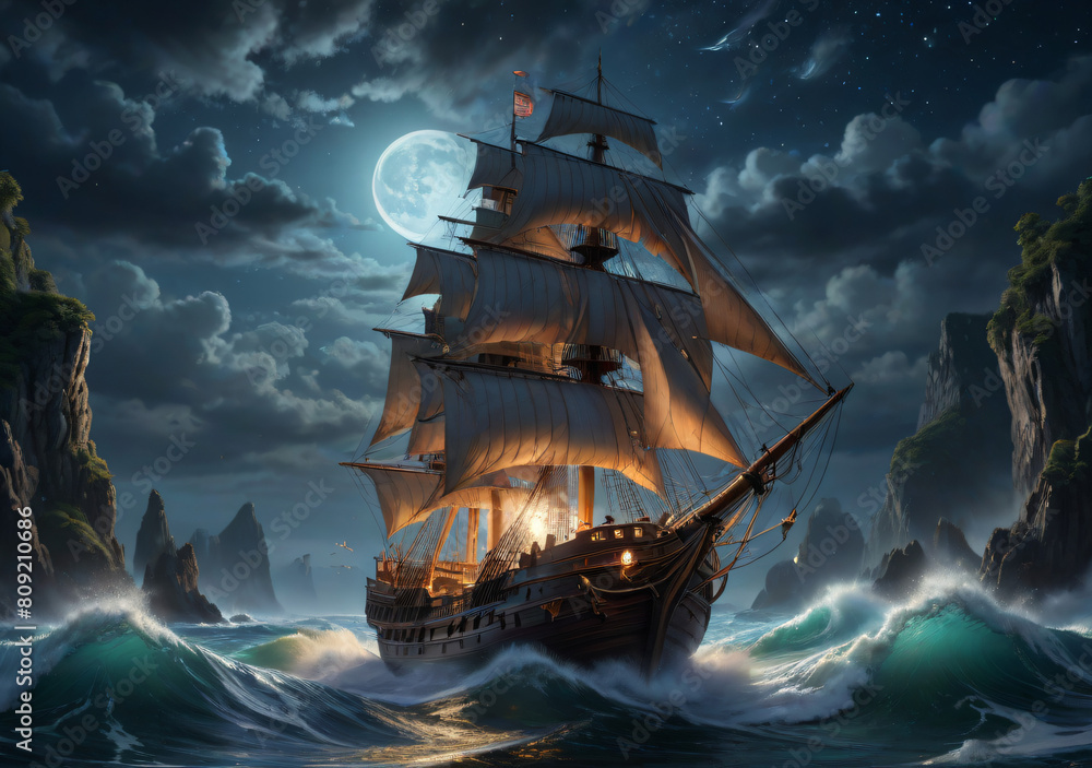 Obraz premium pirate ship sailing