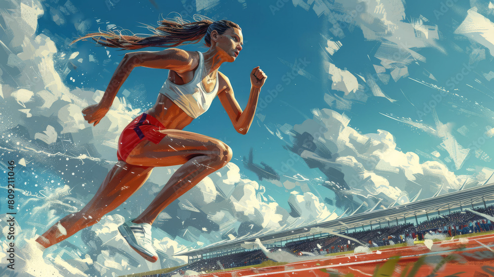 Female athlete running in an olympic event Female athlete running in an olympic event