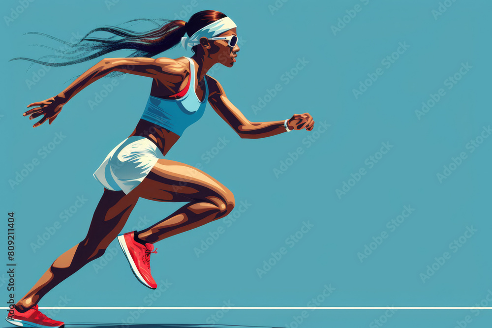 A woman in a tank top runs with determination, focus and hard work, and pushes herself to run faster. A woman in a tank top runs with determination, focus and hard work, and pushes herself to run faster.