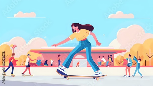 Happy Skater Girl Gliding Effortlessly through the City