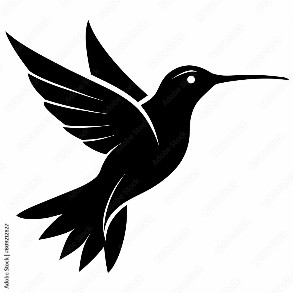Obraz premium Humming bird flying black silhouette an white background 