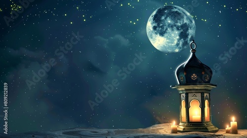 islamic background with lantern and moon.