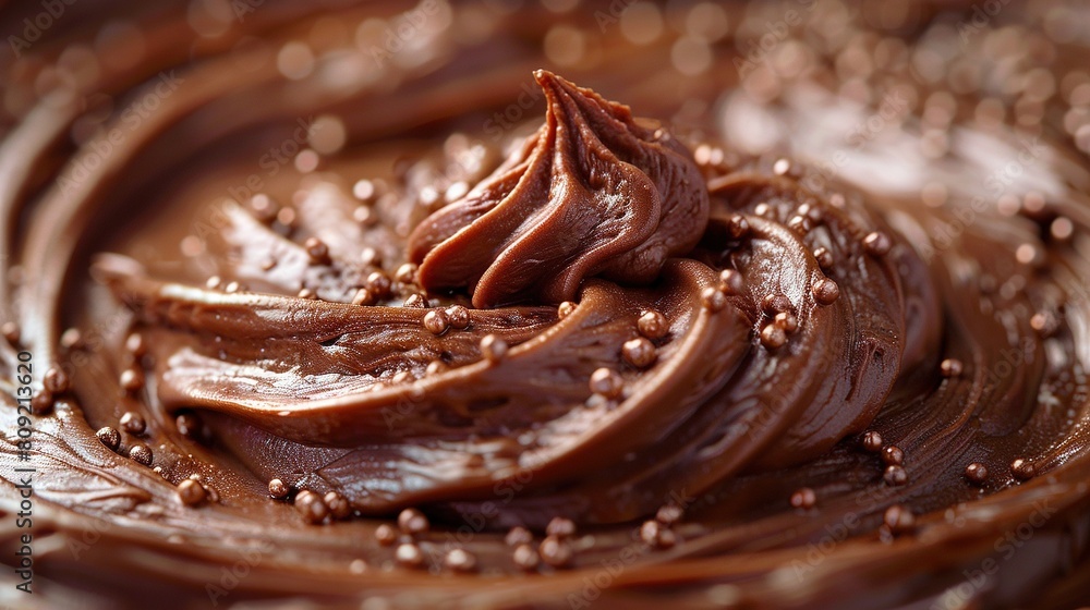 A zoomed-in image of a chocolate-frosted treat topped with chocolate sprinkles A zoomed-in image of a chocolate-frosted treat topped with chocolate sprinkles