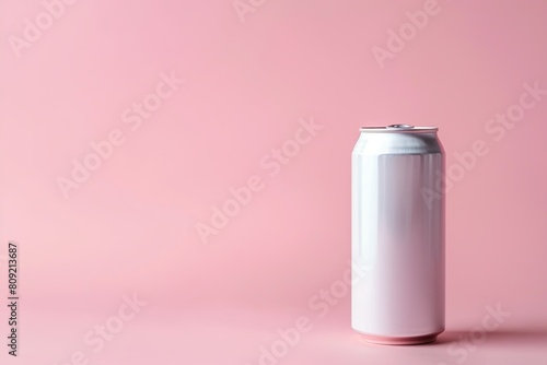 Blank aluminum can on pink background