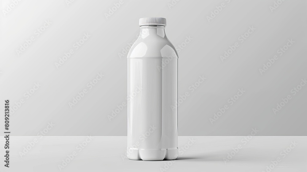White glossy plastic bottle with screw cap for dairy products milk, drink yogurt, cream, dessert. Realistic packaging mockup template. Front view. Vector illustration White glossy plastic bottle with screw cap for dairy products milk, drink yogurt, cream, dessert. Realistic packaging mockup template. Front view. Vector illustration